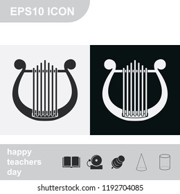 Lyre flat black and white vector icon.