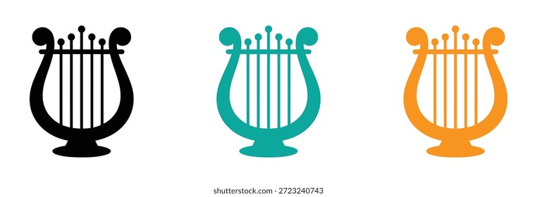 Conjunto de ícones de harpa de lira. vetor estilo plano harpa ícone de instrumento musical. Conjunto de Coleção Clássico Lyre Harp Type e Vetor Ícone Design Simples com Fundo Isolado. 