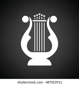 Lyre icon. Black background with white. Vector illustration.