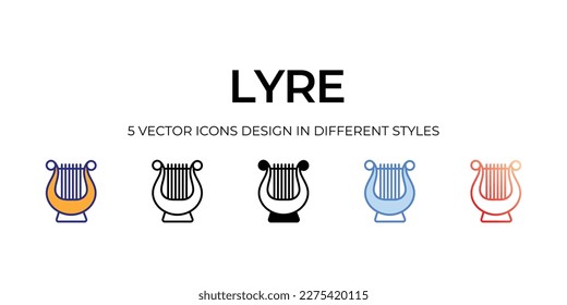 lyre Icon Design in Five style with Editable Stroke. Line, Solid, Flat Line, Duo Tone Color, and Color Gradient Line. Suitable for Web Page, Mobile App, UI, UX and GUI design.