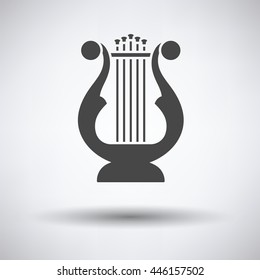 Lyre icon on gray background, round shadow. Vector illustration.