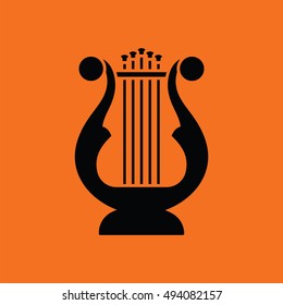 Lyre icon. Orange background with black. Vector illustration.