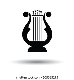 Lyre icon. White background with shadow design. Vector illustration.