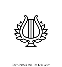 Lira com ícone de coroa de louro. Simples lira e laurel ícone de coroa para mídias sociais, aplicativo e web design. Ilustração vetorial
