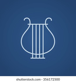 Lyre line icon for web, mobile and infographics. Vector light blue icon isolated on blue background.
