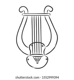 Lyre music instrument sketch, contour vector illustration 