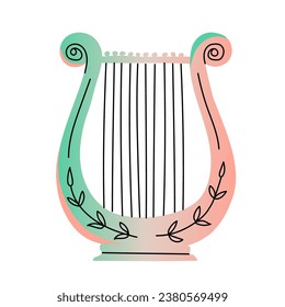 Lyre musical instrument isolated. Greek symbol. Element with color gradient and line. Hand drawn. Vector illustration.