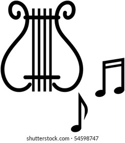 Lyre and musical notes - Vector illustration