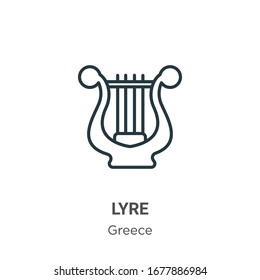 Lyre outline vector icon. Thin line black lyre icon, flat vector simple element illustration from editable greece concept isolated stroke on white background