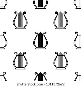 lyre,  seamless pattern. stringed musical instrument. vector illustration on white background.