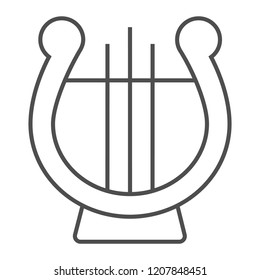 Lyre thin line icon, musical and ancient, harp sign, vector graphics, a linear pattern on a white background, eps 10.
