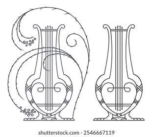 Lyre vector image. Vector vignette in ancient style for advertisements, wedding, invitations or greeting cards. 