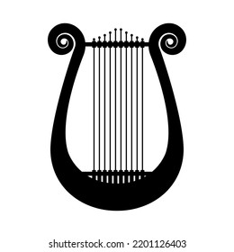 Lyre, Yoke Lutes Silhouette, U-shaped Harp Stinged Musical Instrument Vector