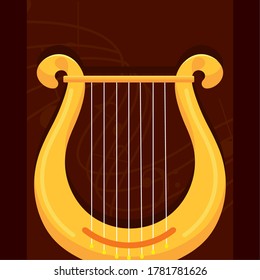 Arpa lírica. Imagen lisa. Instrumento musical de cuerda - Vector