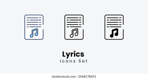 Lyrics Icons thin line and glyph vector icon stock illustration