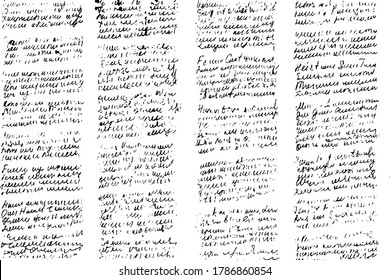 Lyrics, Unreadable Handwritten Text Of Poems On Old Yellow.  Abstract Monochrome Background Of Illegible Text. Illegible Handwritten Text. Vector Illustration. Overlay Template.