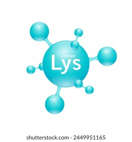 Lysine amino acid. Molecules that combine to form proteins nutrients necessary for health muscle. Biomolecules model 3D blue for ads dietary supplements. Medical scientific concepts. Vector.