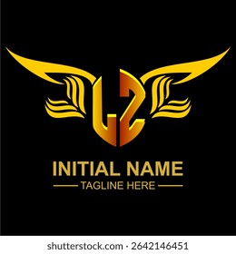 LZ Golden Wing Emblem Logo with elegant gold wings, sleek and modern design. Ideal for branding, creative projects, luxury businesses, or artistic ventures.