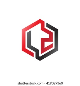 LZ initial letters looping linked hexagon logo black red