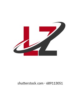 LZ initial logo company name colored red and black swoosh design, isolated on white background. vector logo for business and company identity