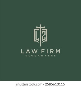 LZ initial monogram for law firm with sword and shield logo image