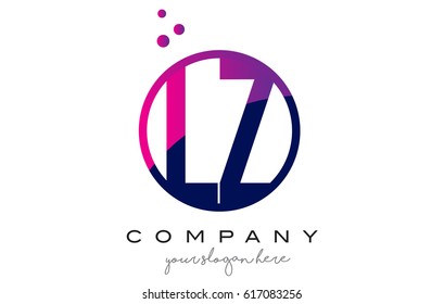 LZ L Z Circle Letter Logo Design with Purple Magenta Dots Bubbles Vector Illustration