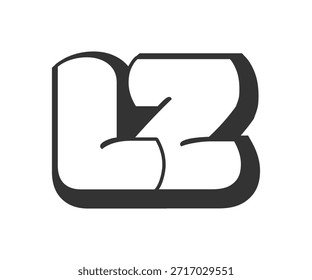 Logotipo de LZ, letras de cómic de burbuja, redondeado en estilo de graffiti silueta en blanco y negro. Texto preescolar de moda de la letra L y Z para la fiesta del festival, iniciales personales, impresión funky de los niños y Web. Ilustración vectorial.
