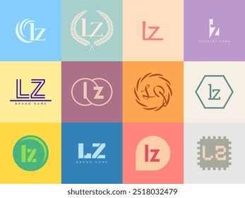 LZ logo company template. Letter l and z logotype. Set different classic serif lettering and modern bold text with design elements. Initial font typography. Collection trendy business identity.