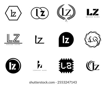 Plantilla de la compañía del logotipo de LZ. Letra l y logotipo z. Establezca diferentes letras serif clásicas y texto moderno en negrita con Elementos de diseño. Tipografía inicial de fuente. Colección de identidad empresarial de moda.