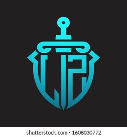 LZ Logo monogram with sword and shield combination isolated blue colors gradient