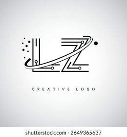 Logotipo de Monograma de Órbita LZ - Marca de Letra Mínima Futurista com Linha de Arte Circular, Pontos Inspirados na Tecnologia e Conceito de Movimento Espacial para Identidade de Marca Moderna