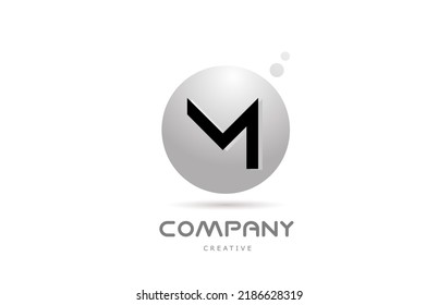 M 3d diseño de icono del logotipo de la letra del alfabeto de la esfera gris con punto. Plantilla creativa para empresas y negocios