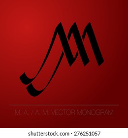 M. A. or A. M. calligraphic monogram/logo for persons and companies. Stock vector, separated background.