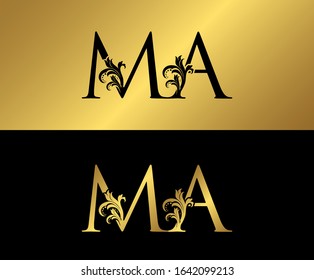 M and A, MA, Golden Letter Logo Icon, classy gold letter monogram logo icon suitable for boutique,restaurant, wedding service, hotel or business identity.