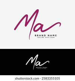 M, A, MA Initial letter logo. Alphabet MA Handwritten Signature logo