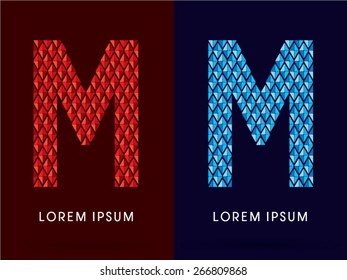 M ,Abstract font, concept hot and cool, fire and ice, graphic, vector.