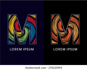 M ,Abstract , font, concept Spin,designed using colors and gold silver bronze grunge brush,sign ,logo, symbol, icon, graphic, vector.