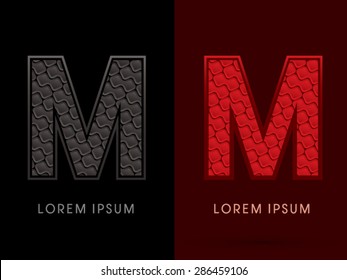 M, Abstract Font, Text, Typography, concept luxury hot and dark, red and black, pattern, graphic vector.