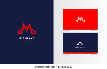 M Abstract Logo Mark with business card template design for branding identity