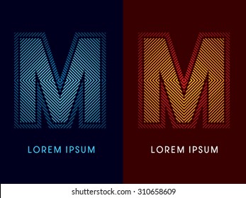 M ,abstract luxury font, Designed using cool and hot colors, line square, geometric shape, graphic vector.
