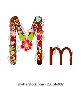 M Alphabet Flower Font Vector