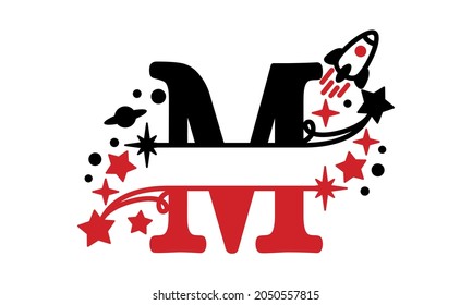 M Alphabet kids split space abstract monogram vector logo template