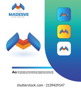 M Diseño del logotipo de hoja de gradiente de letras de alfabeto. Resumen Modelo de diseño de vectores de logotipo colorido