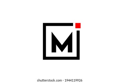 Logo del icono de la letra M en blanco y negro. Diseño de empresa y negocio con puntos cuadrados y rojos. Plantilla de identidad corporativa creativa