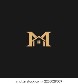 M alphabet letter icon logo of a home. Real estate house design for company and business identity with line
