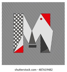 M Alphabet letter logo. Abstract Memphis style Colorful logotype vector design template.