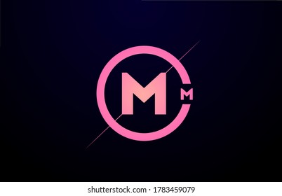 M alphabet letter logo icon. Pink black simple line and circle design for company identity