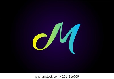 M alphabet letter logo icon for branding in green and yellow. Creative branding design for lettering and corporate 