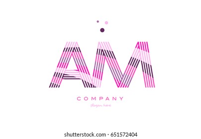 am a m alphabet letter logo pink purple line font creative text dots company vector icon design template