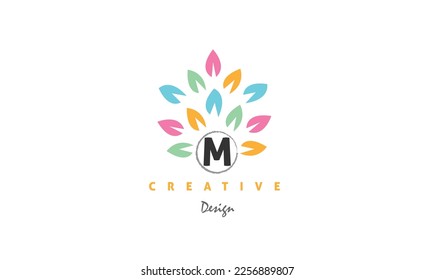 M alphabet logo. Elegant delicate flower logo design on white background.